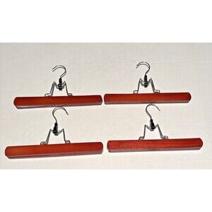 Vintage Lot Of 4 Wooden Hangers Lined Collectible For Pants Slacks Skirts 11”